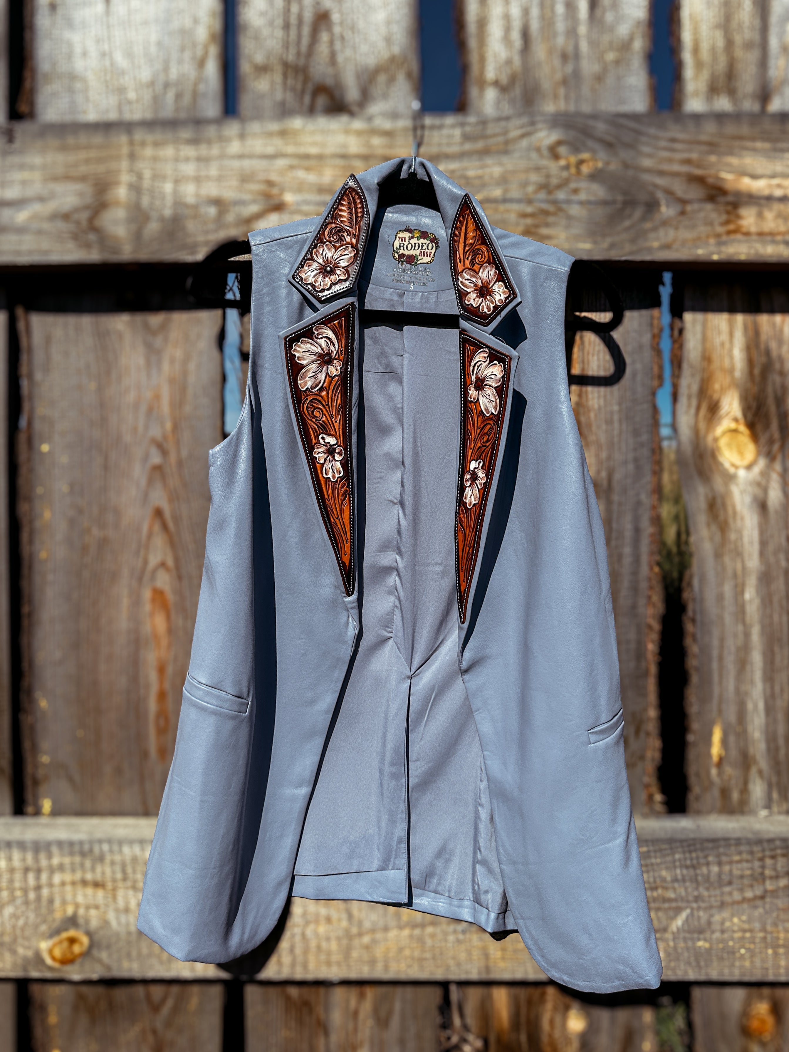 Spring Blue Hand Tooled Lapel Vest