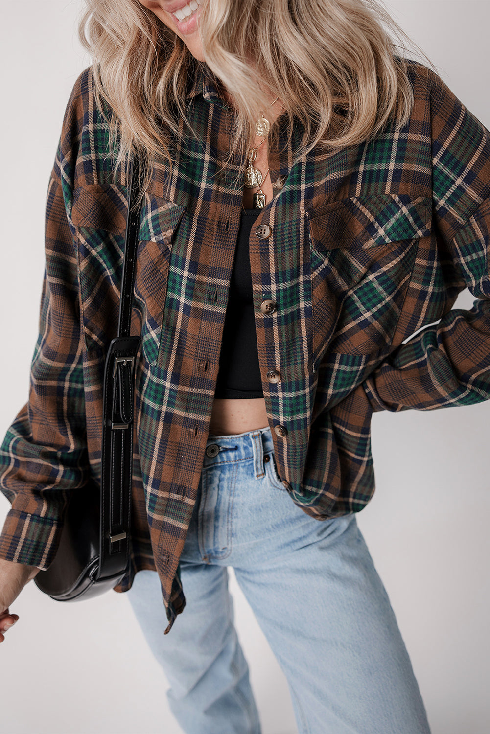 Brown Plaid Button-Down Shirt