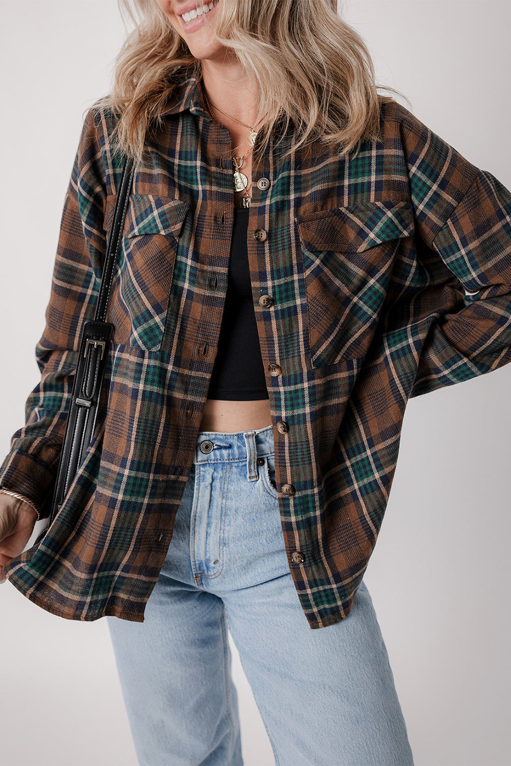 Brown Plaid Button-Down Shirt