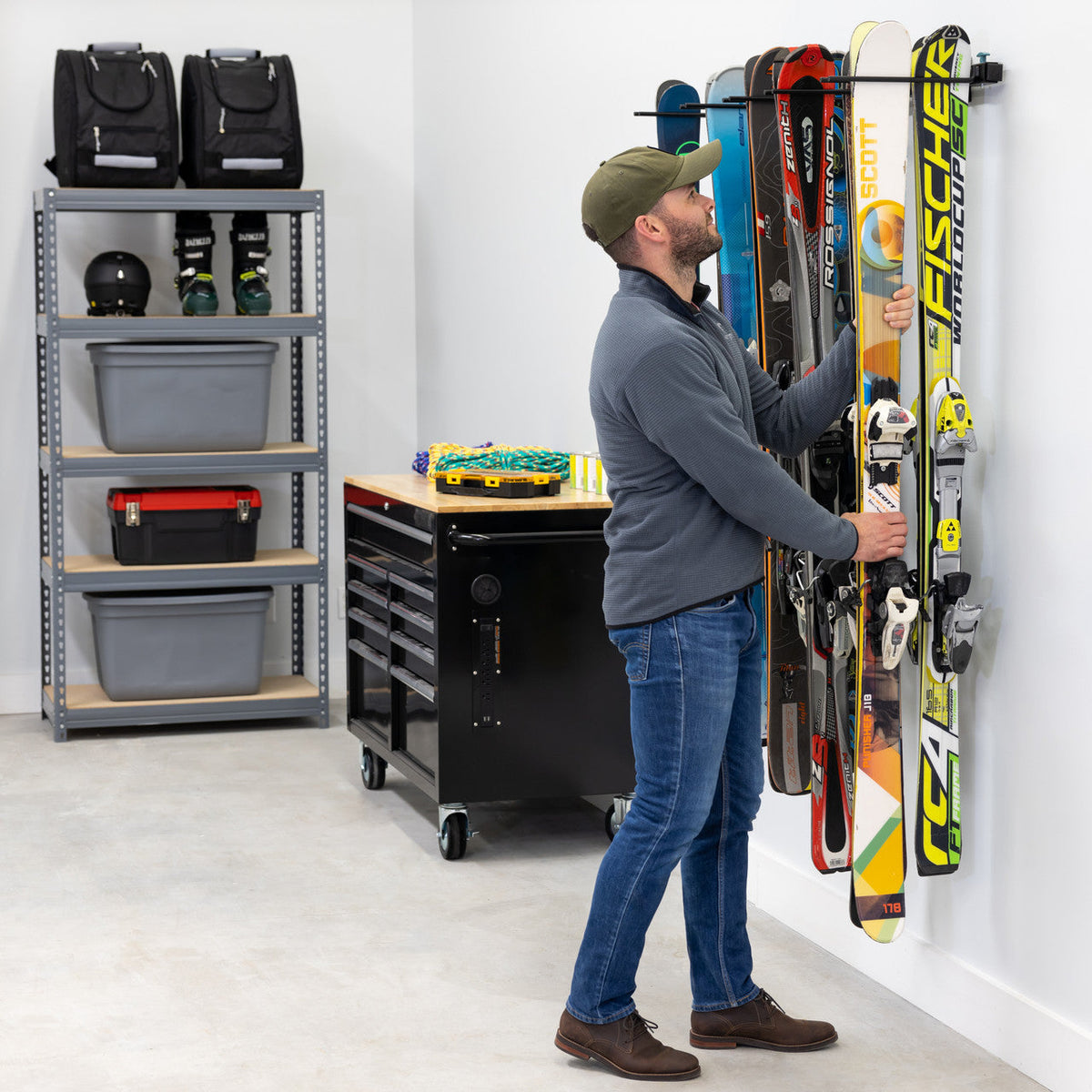Solitude Ski Rack | Adjustable Wall Storage System | Holds 10 Pairs of Skis