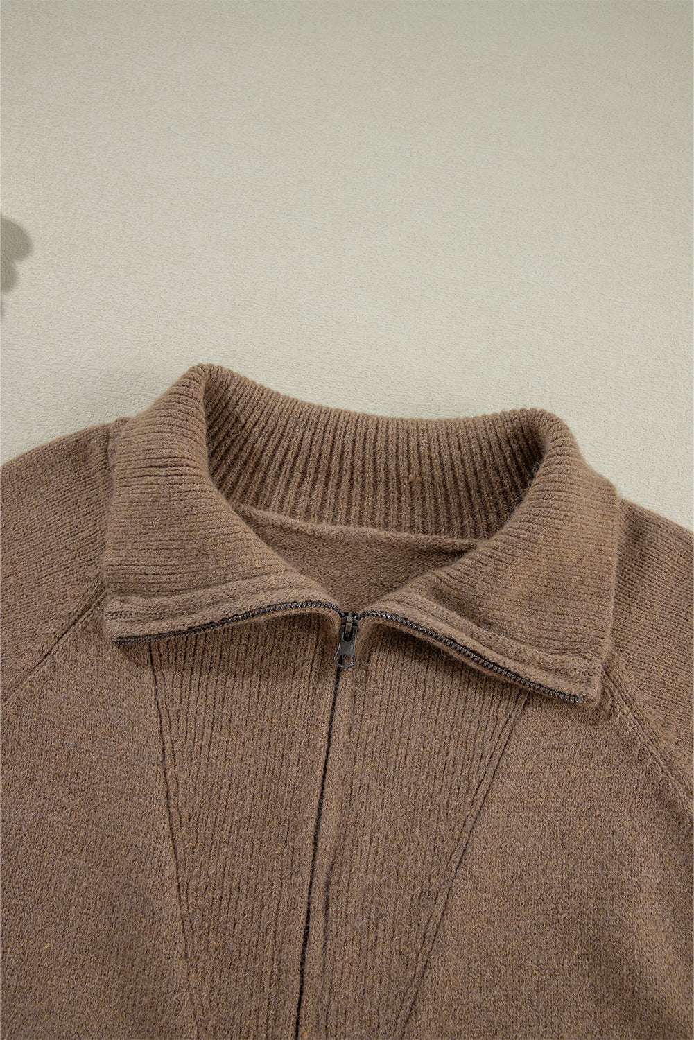 Western Printed Ribbed Trim Zip-Up Cardigan
