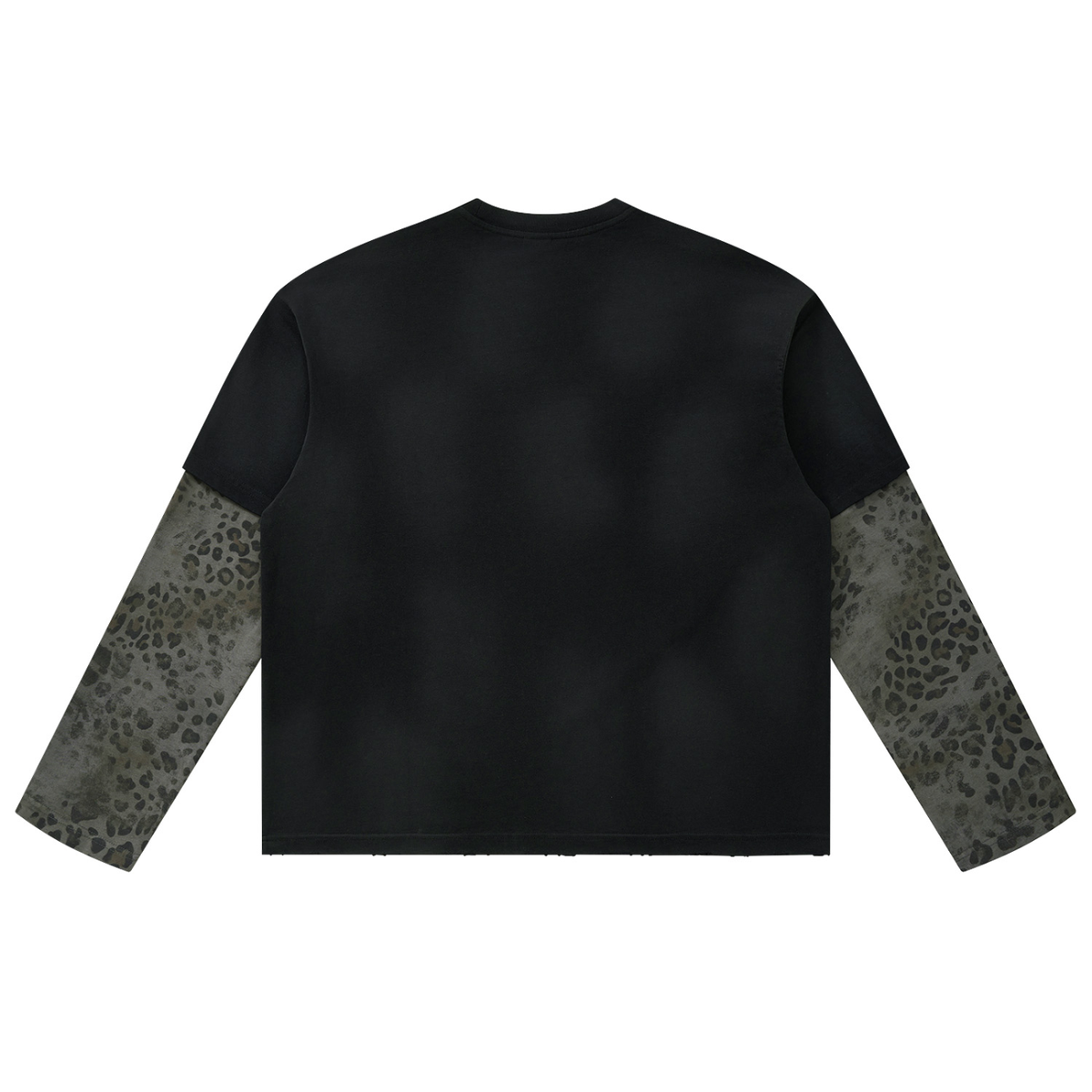Unisex Vintage Wash Leopard Paneled Layer T-Shirt