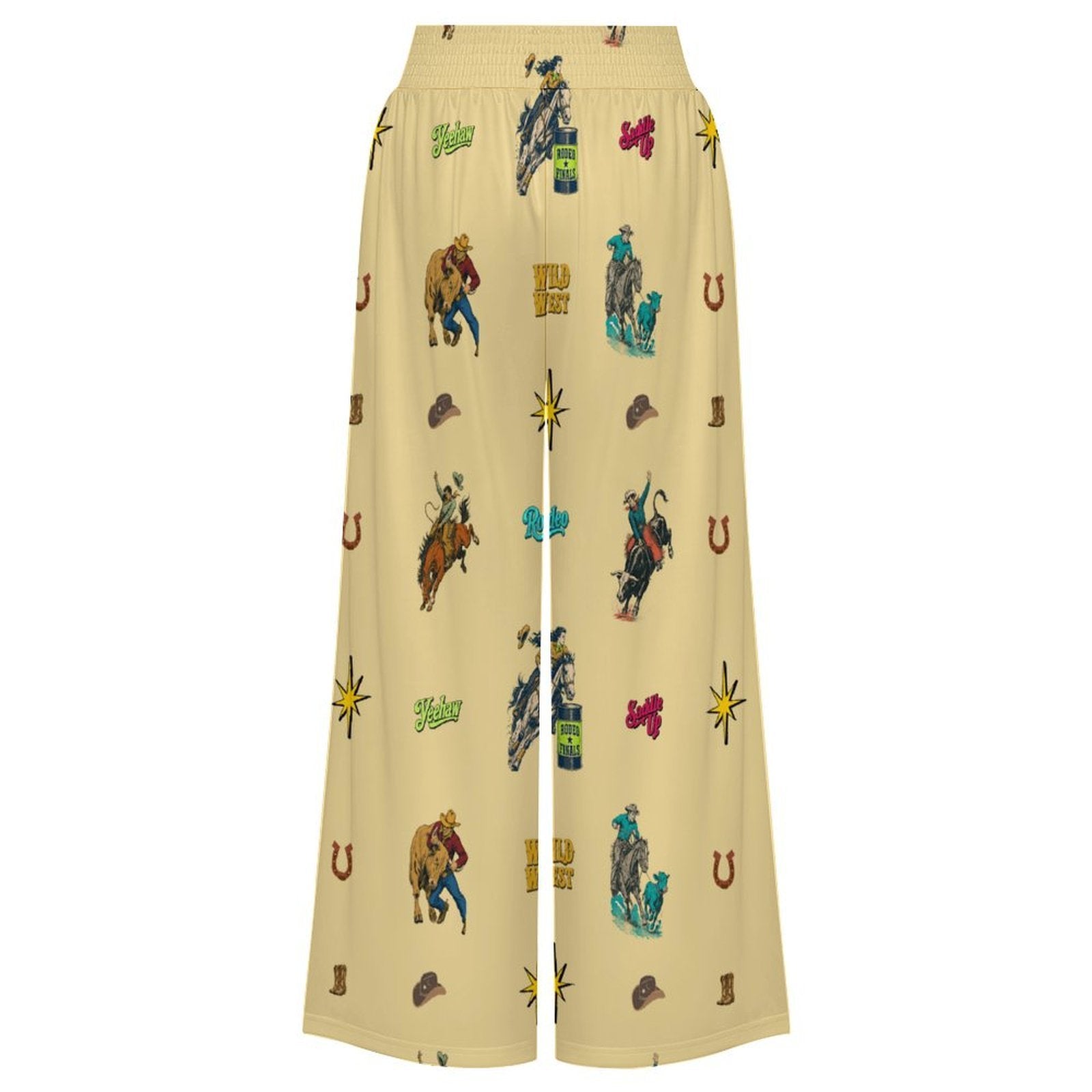 Women's Western Cactus Print High Waisted Wide Leg Pants
