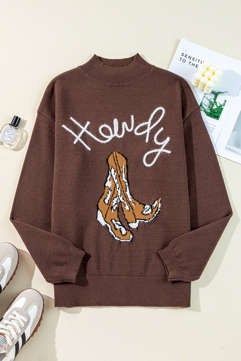 Howdy Boot Graphic High Neck Sweater