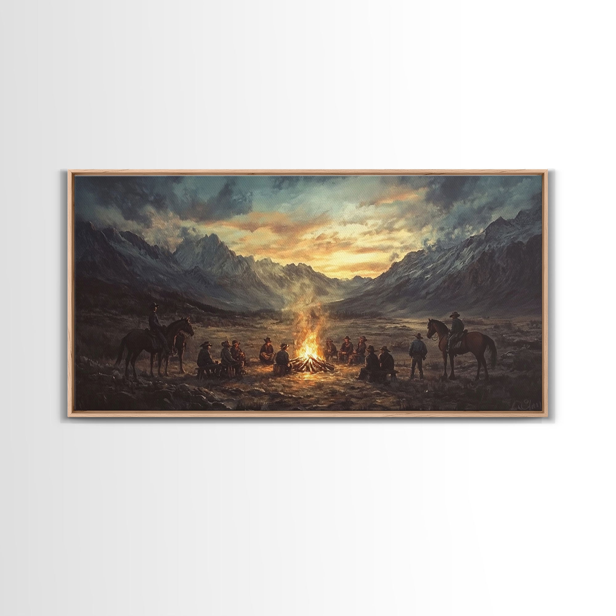 Cowboys at Campfire Canvas Print