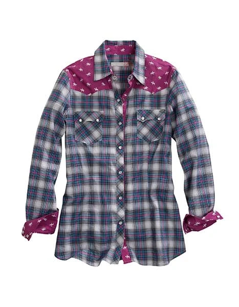 Women's Star Ombré Plaid Snap Shirt