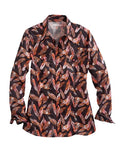 Women's Grey Feather Print Snap Shirt