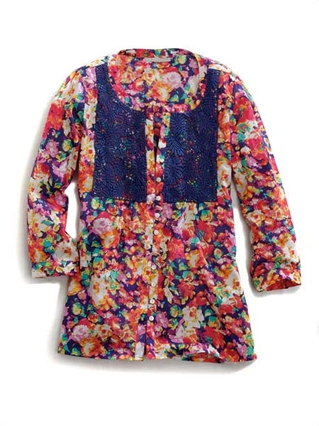 Floral Impression Crochet Blouse