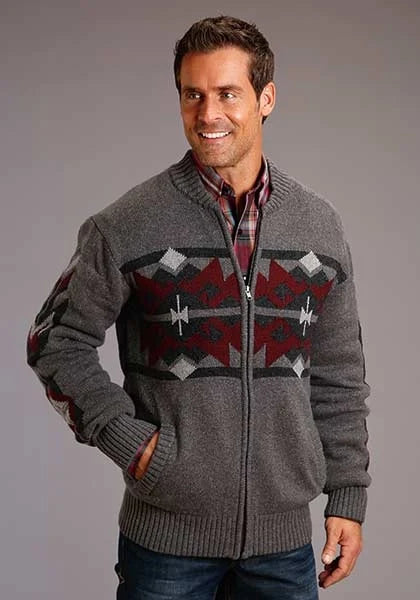 Men's Stetson Heathered Aztec Zip Sweater