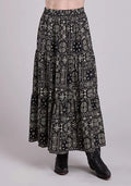 Women's Black Bandana Patchwork Maxi Skirt
