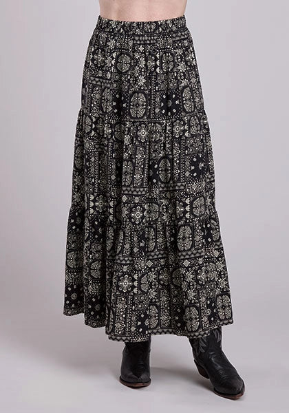 Women's Black Bandana Patchwork Maxi Skirt