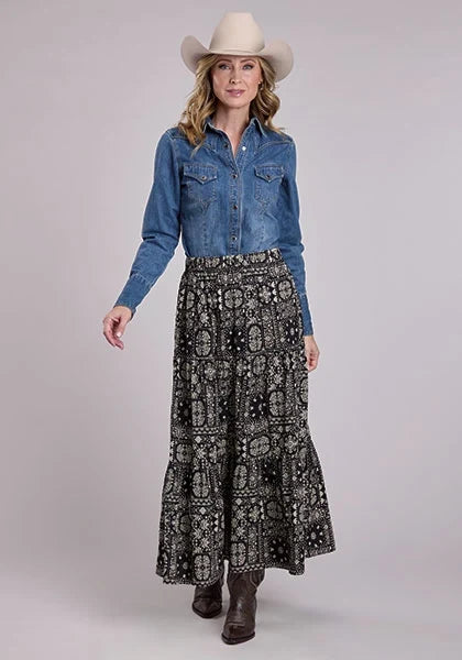 Women's Black Bandana Patchwork Maxi Skirt