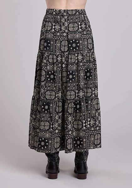 Women's Black Bandana Patchwork Maxi Skirt