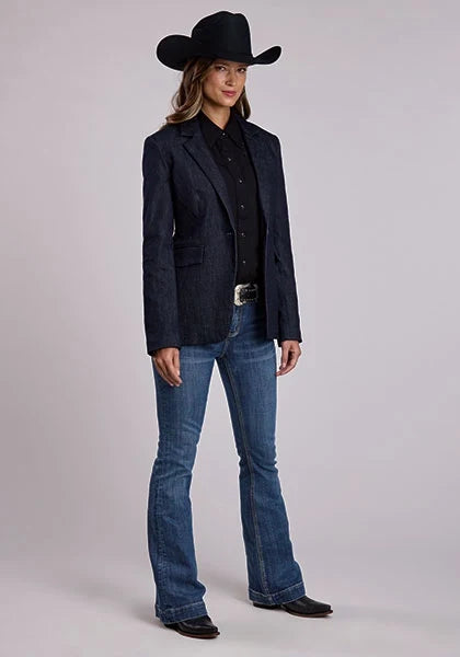 Navy Stretch Denim Blazer