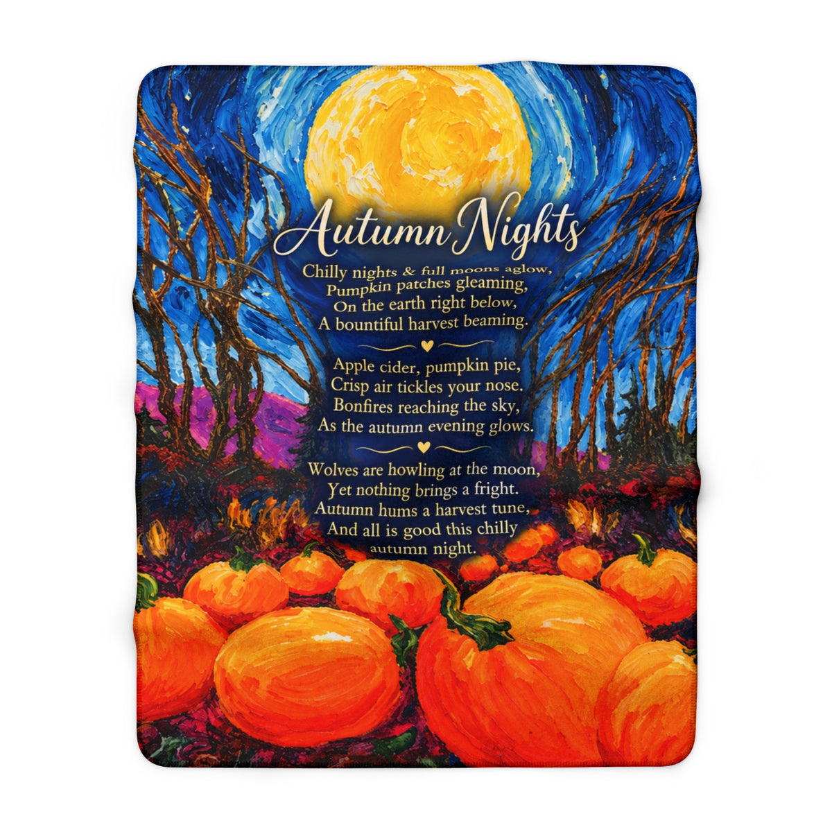 Autumn Nights Sherpa Blanket — Pumpkin Harvest Poem Fleece Throw