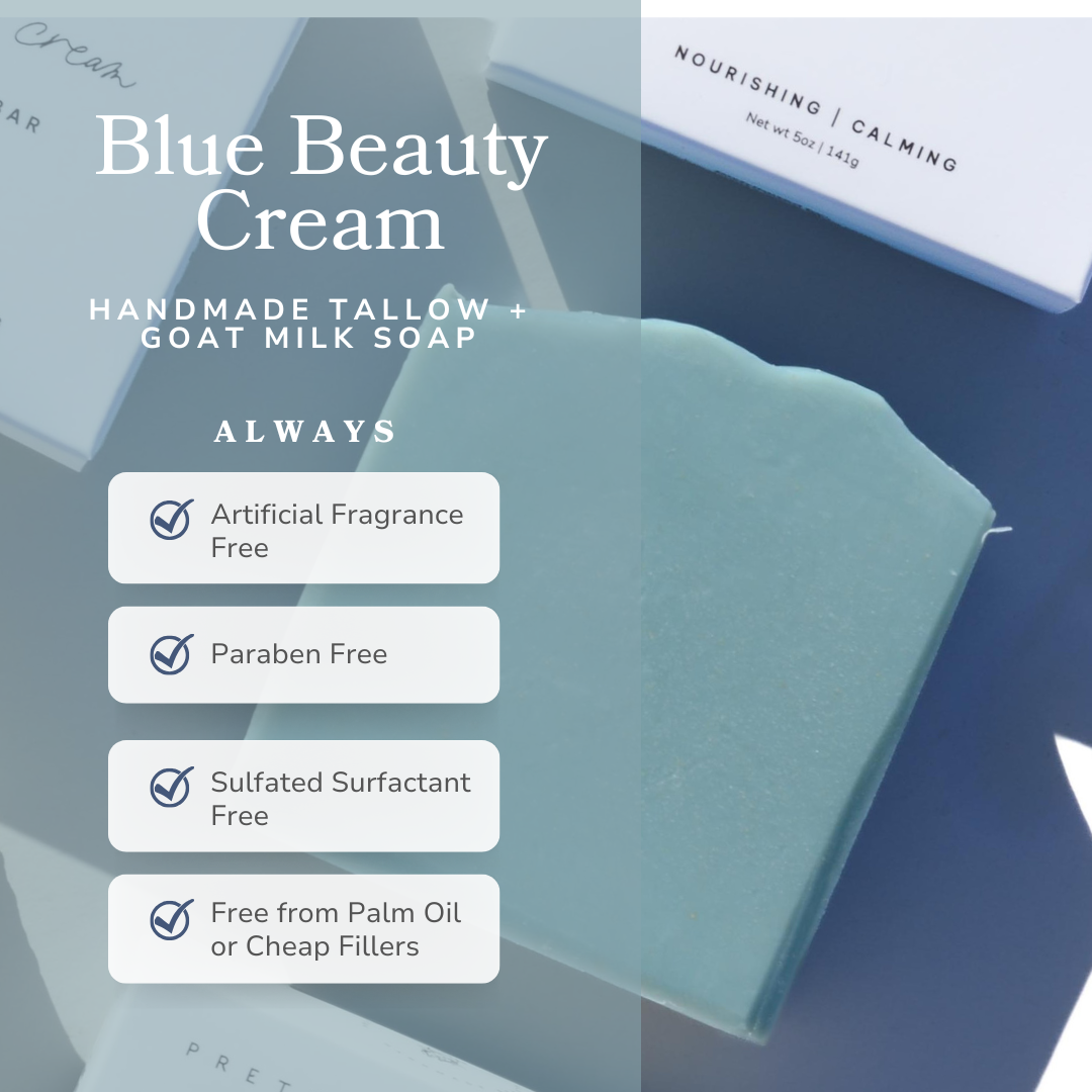Blue Beauty Cream Facial Soap Bar | Tallow & Goat Milk, 5 oz