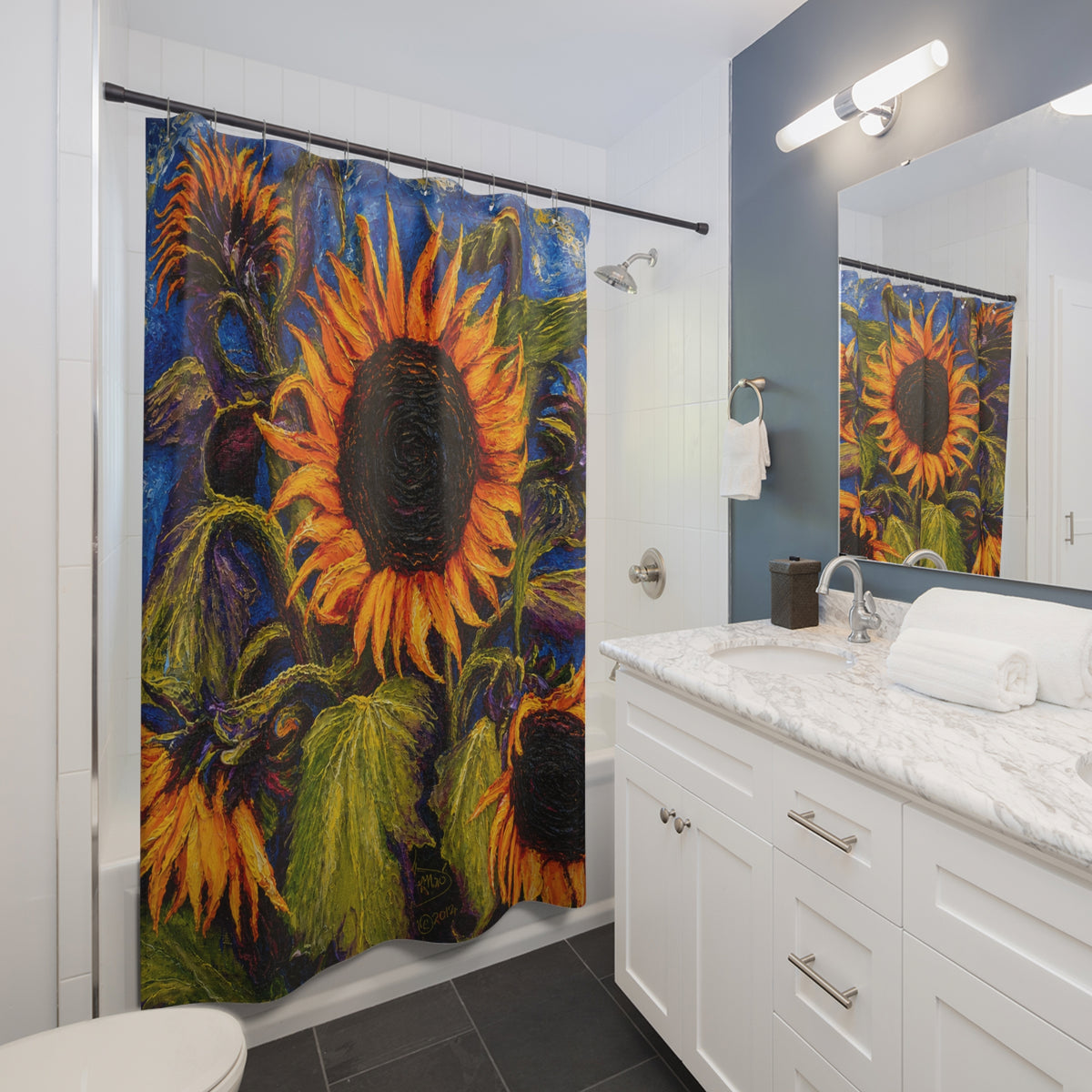 Sunflower Art Shower Curtain — Vibrant Van Gogh‑Style Floral Bathroom Decor