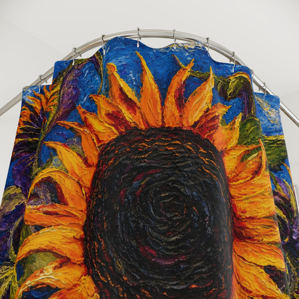 Sunflower Art Shower Curtain — Vibrant Van Gogh‑Style Floral Bathroom Decor