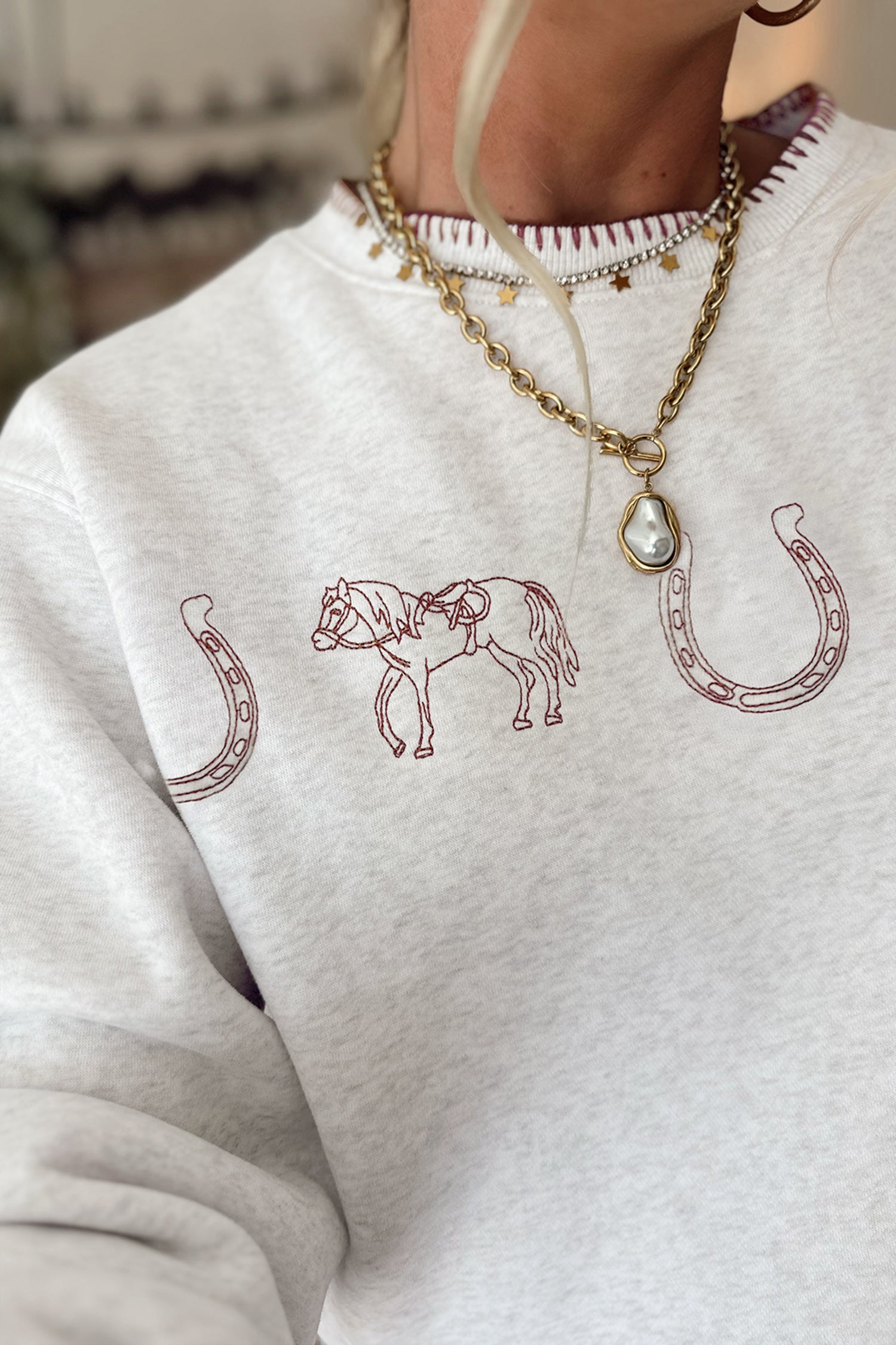 Women's Western Print Embroidered Sweatshirt