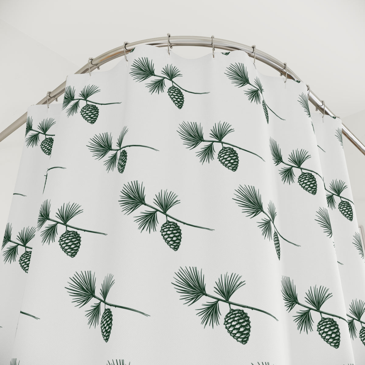 Pinecone Botanical Shower Curtain — Green Pinecone Pattern Bathroom Decor