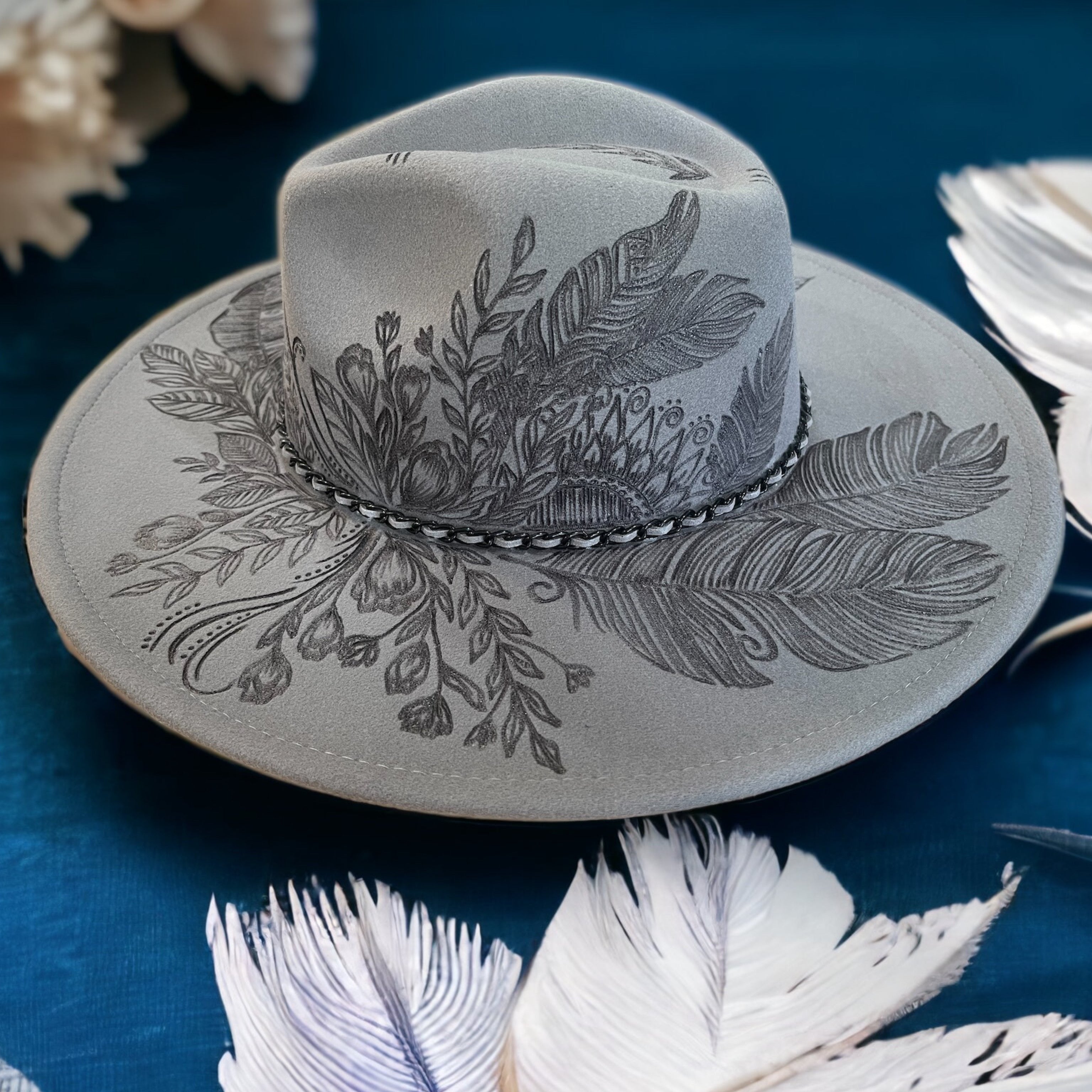 Topknot Burned Wide Brim Hat