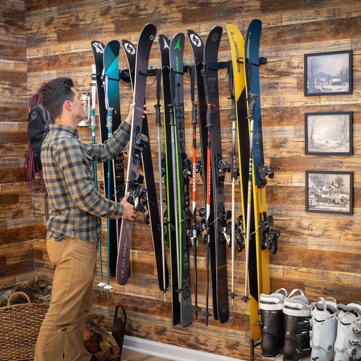 Lone Peak Ski Rack | Adjustable Wall Storage System | Holds 5 Pairs of Skis