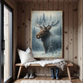 Snowy Forest Moose Double Exposure Canvas Wall Art
