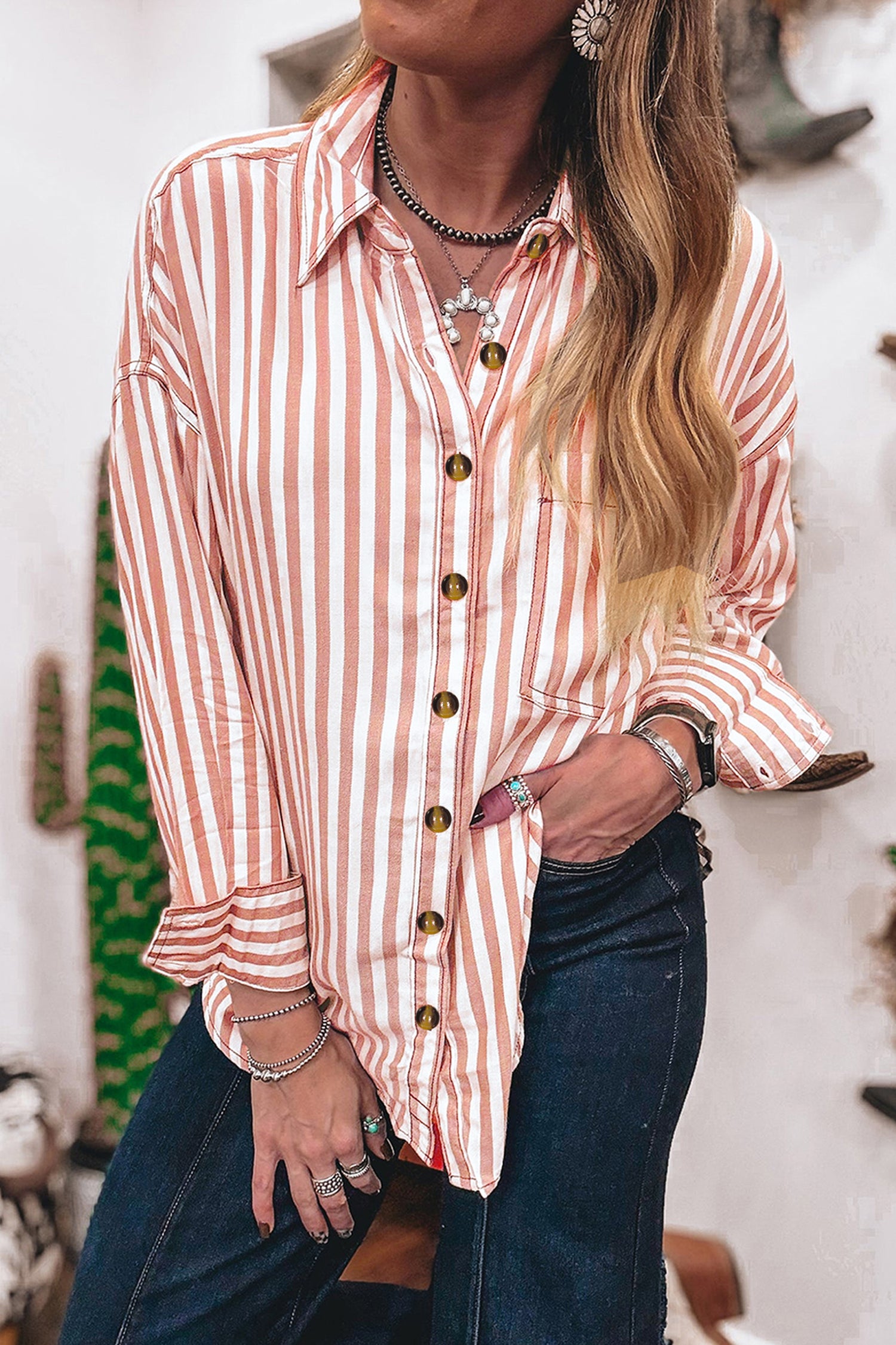 Women's Western Stripe Button-Down Shirt