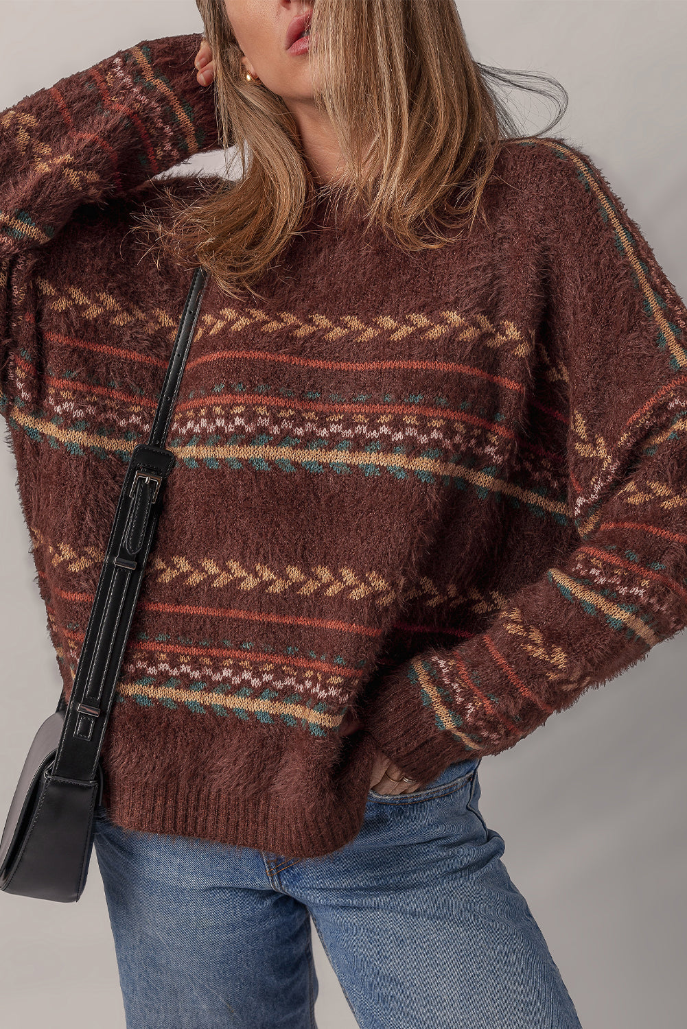 Ethnic Pattern Mohair Sweater