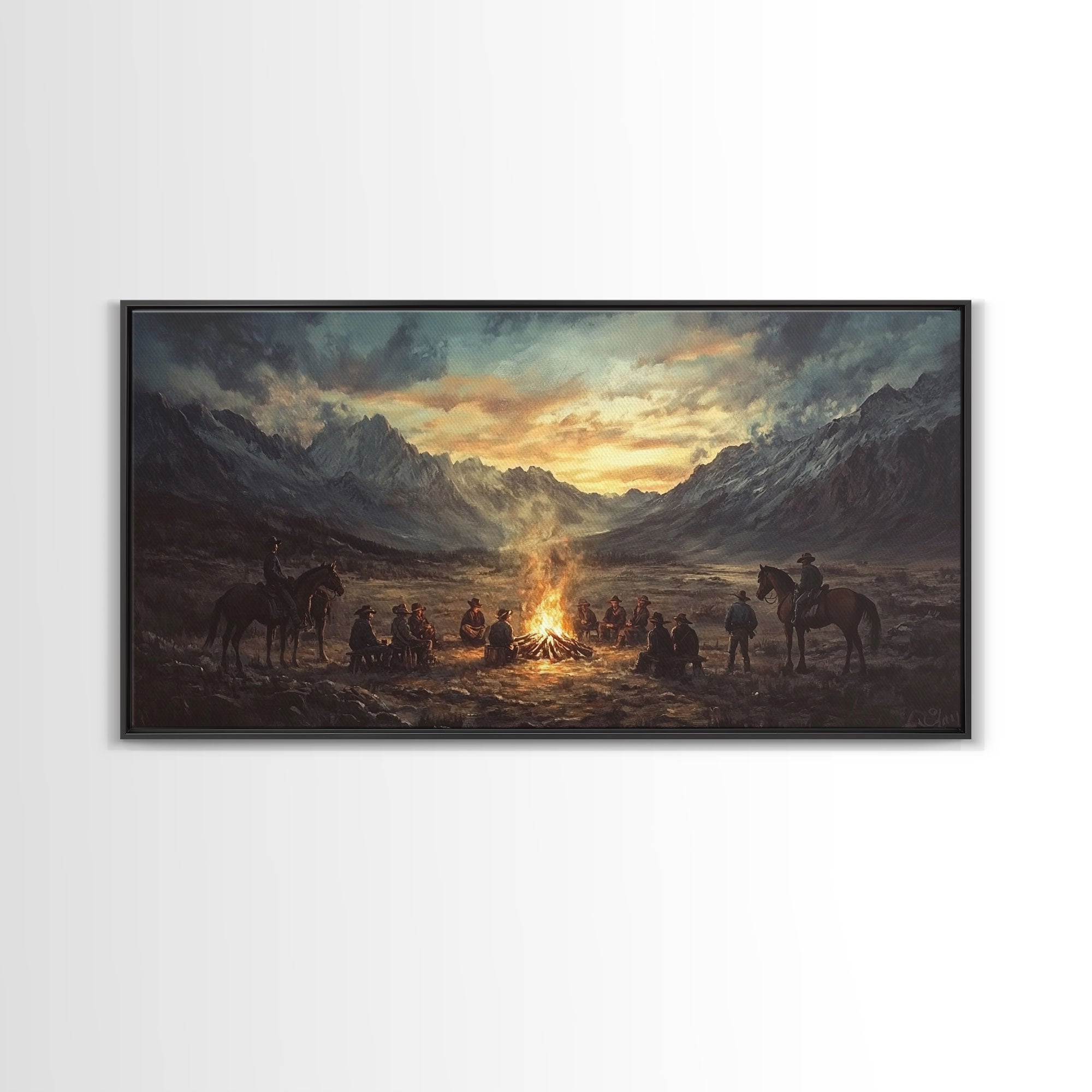 Cowboys at Campfire Canvas Print