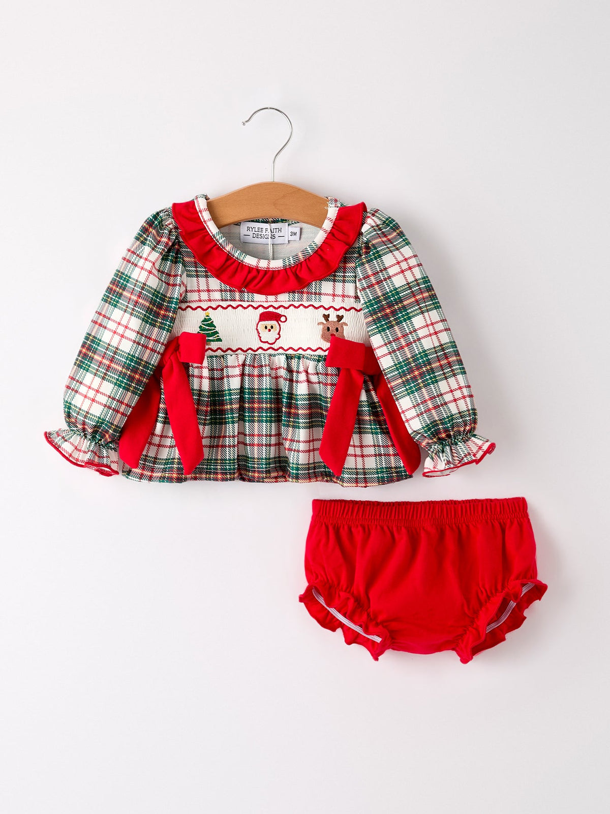 Baby Girls’ Christmas Plaid Smocked Top & Bloomers Set