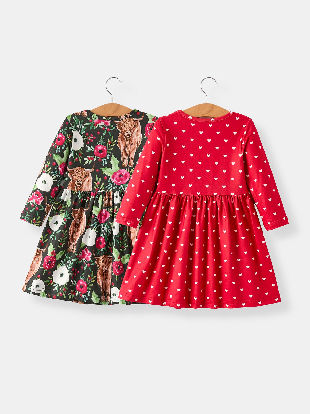 Girls Christmas Heifer & Red Heart Dress Set | 2 Dresses