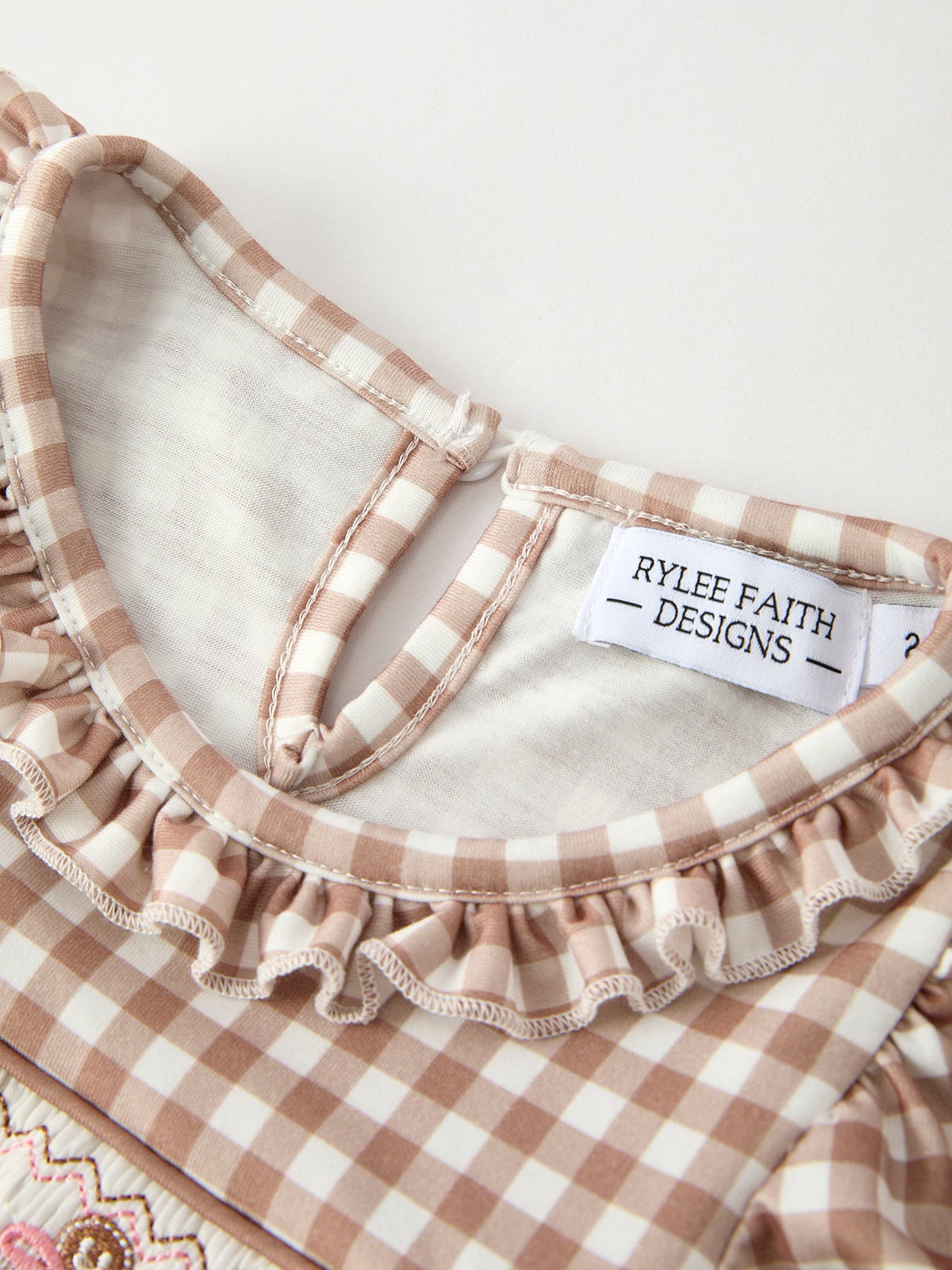 Girls' Christmas Plaid Dress | Gingerbread & Bow Embroidery