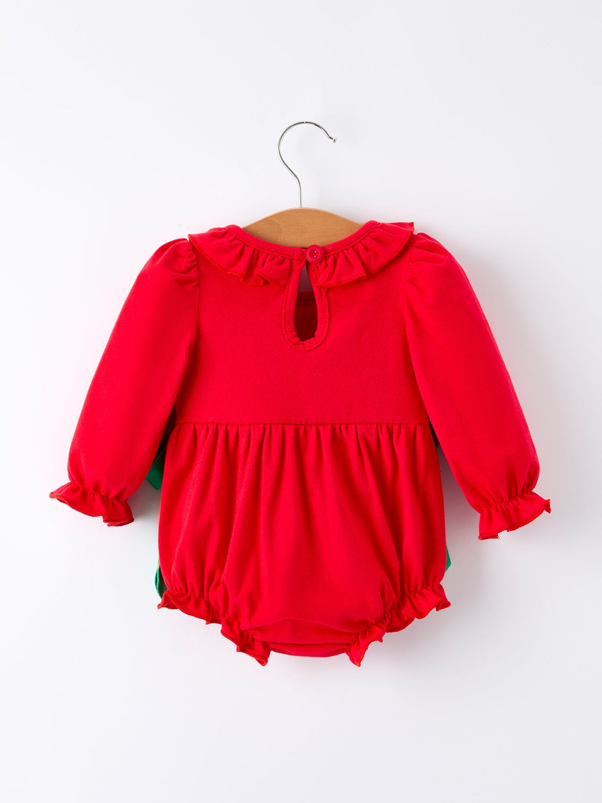 Baby Girls Christmas Tree Smocked Romper with Green Bows