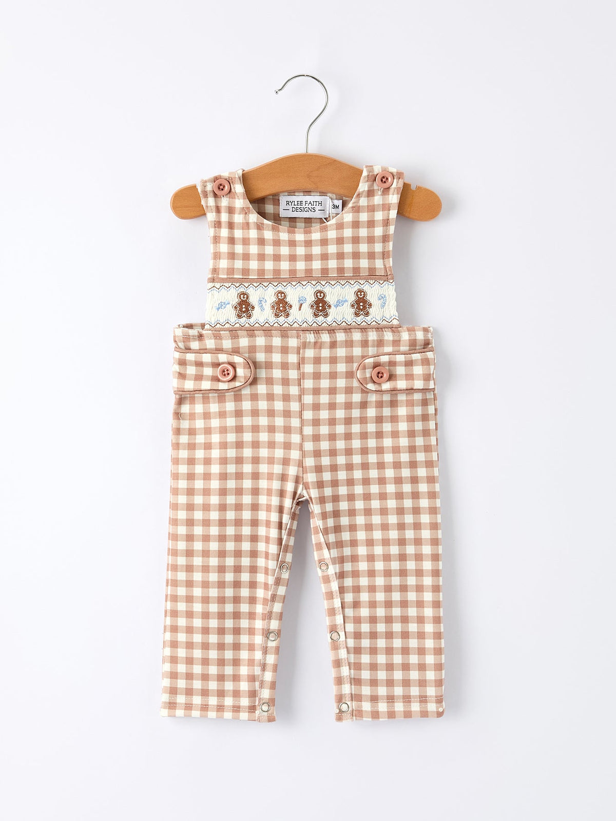 Baby Boys' Christmas Plaid Gingerbread Embroidered Romper