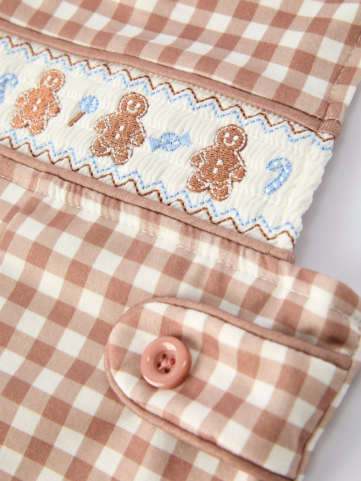 Baby Boys' Christmas Plaid Gingerbread Embroidered Romper