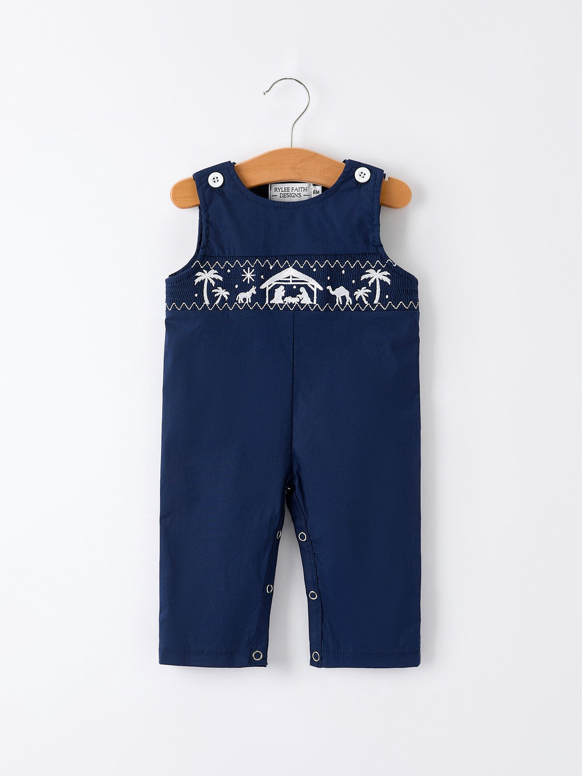 Baby Boys Navy Christmas Nativity Smocked Cotton Romper