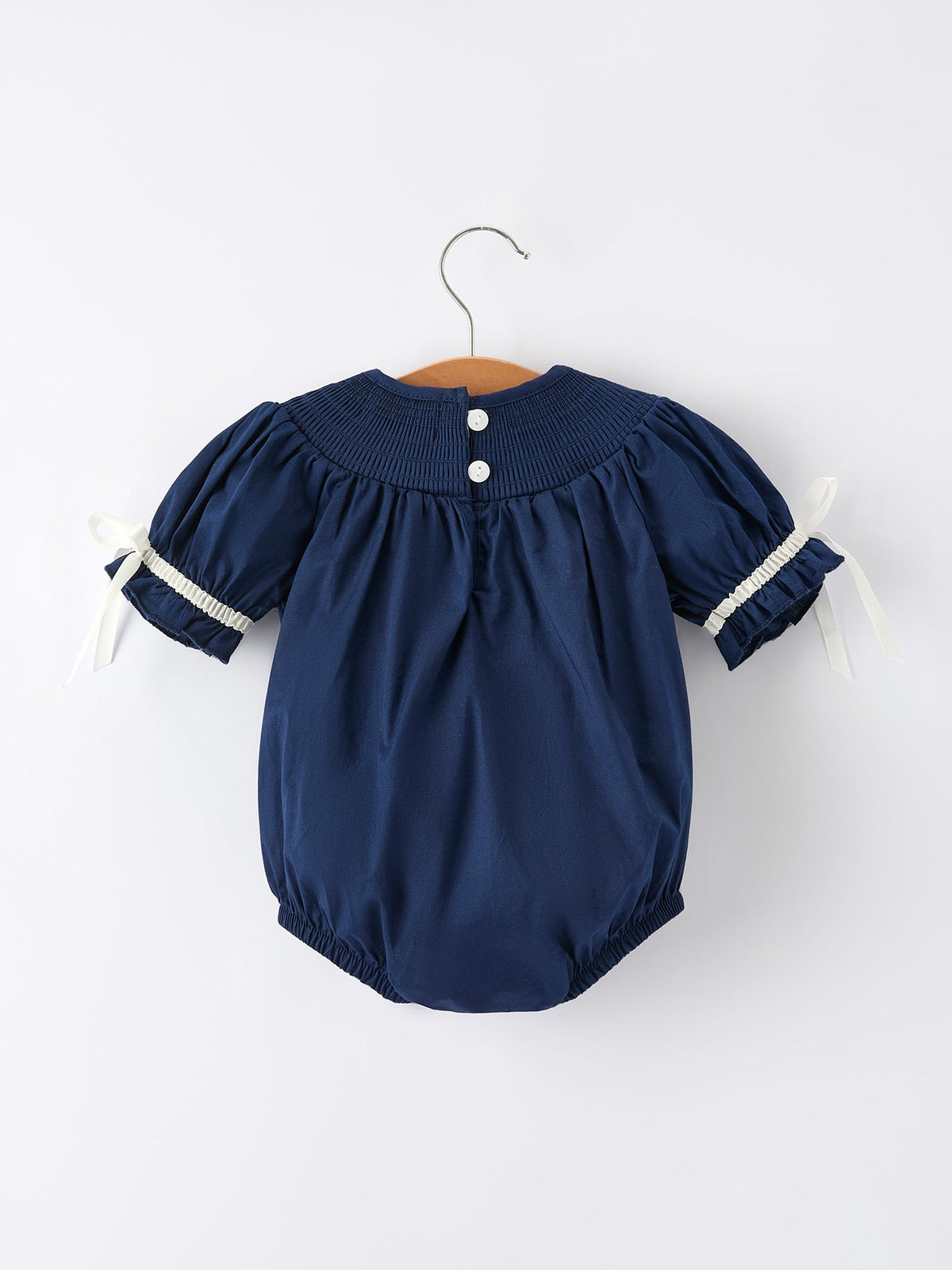 Baby Girls’ Navy Nativity Smocked Christmas Romper – 100% Cotton
