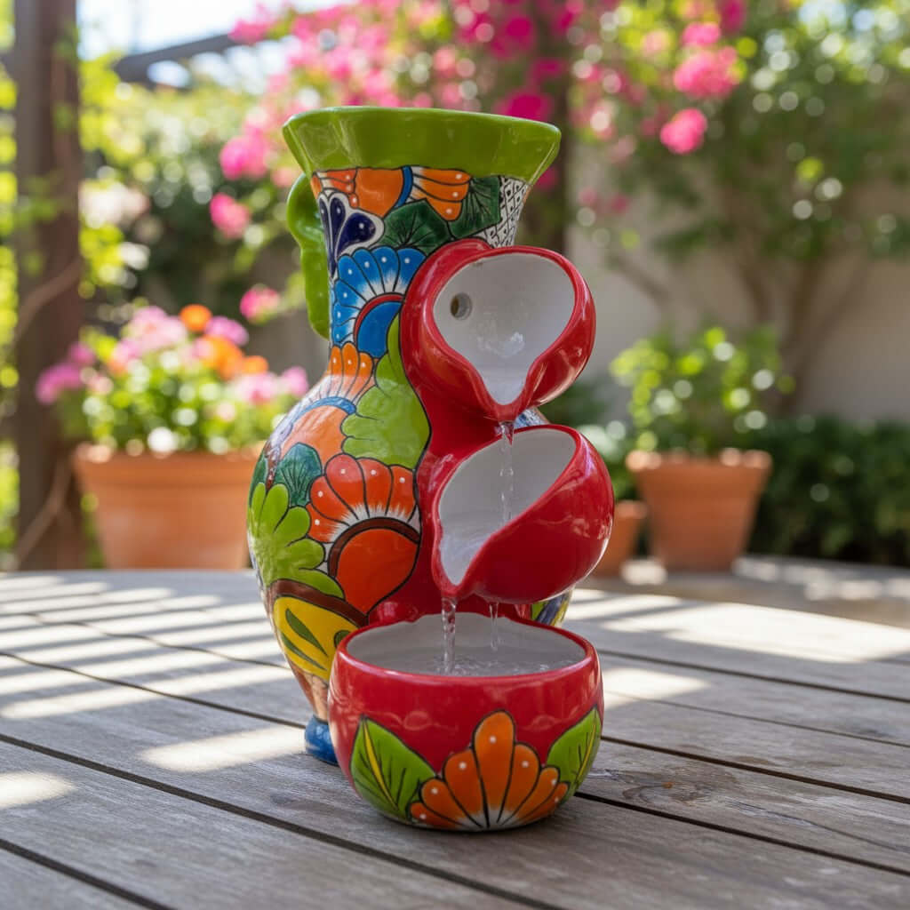 Green Rim Talavera Tabletop Fountain