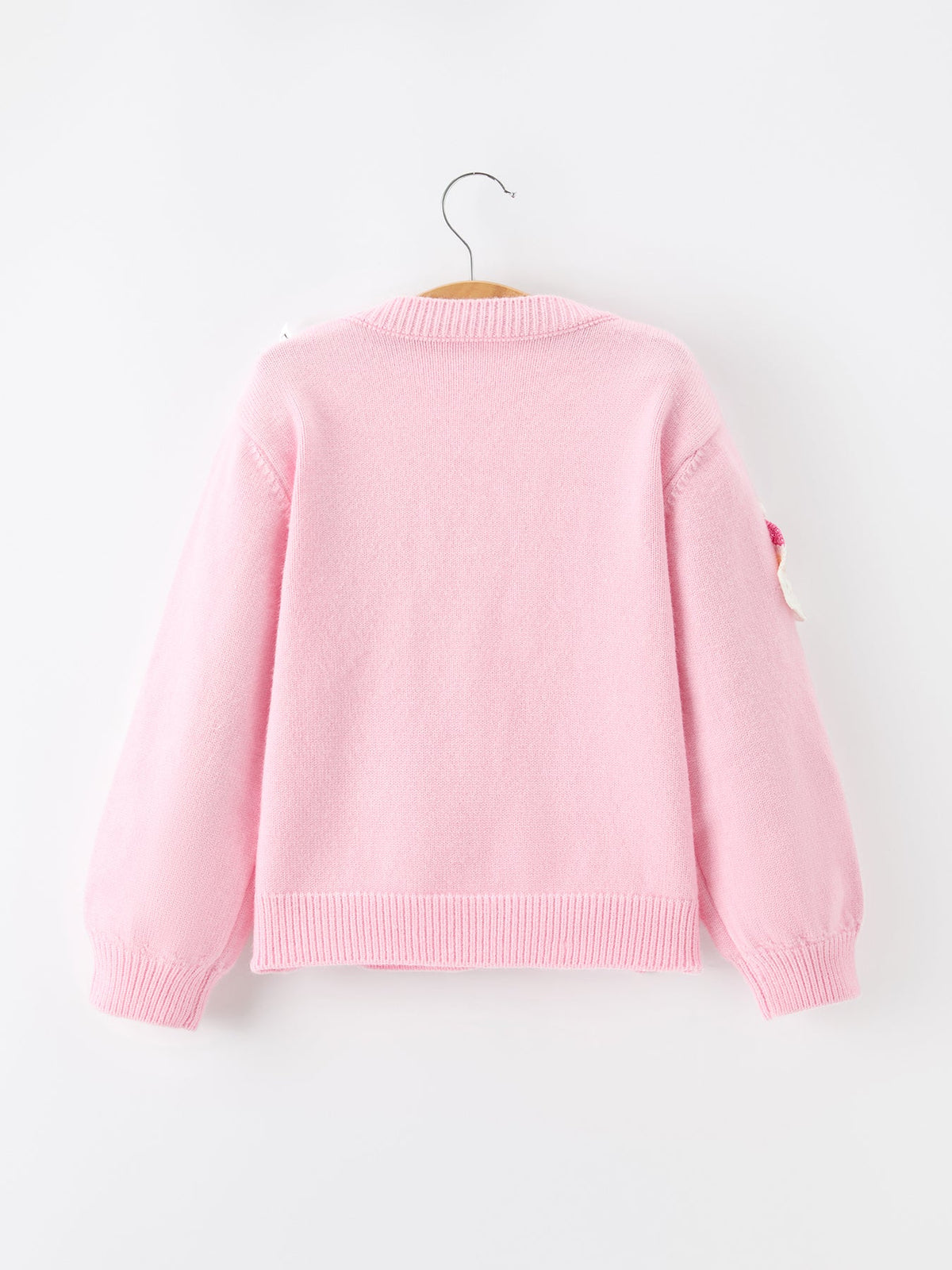 Girls’ Pink Santa Embroidered Bow-Tie Christmas Cardigan