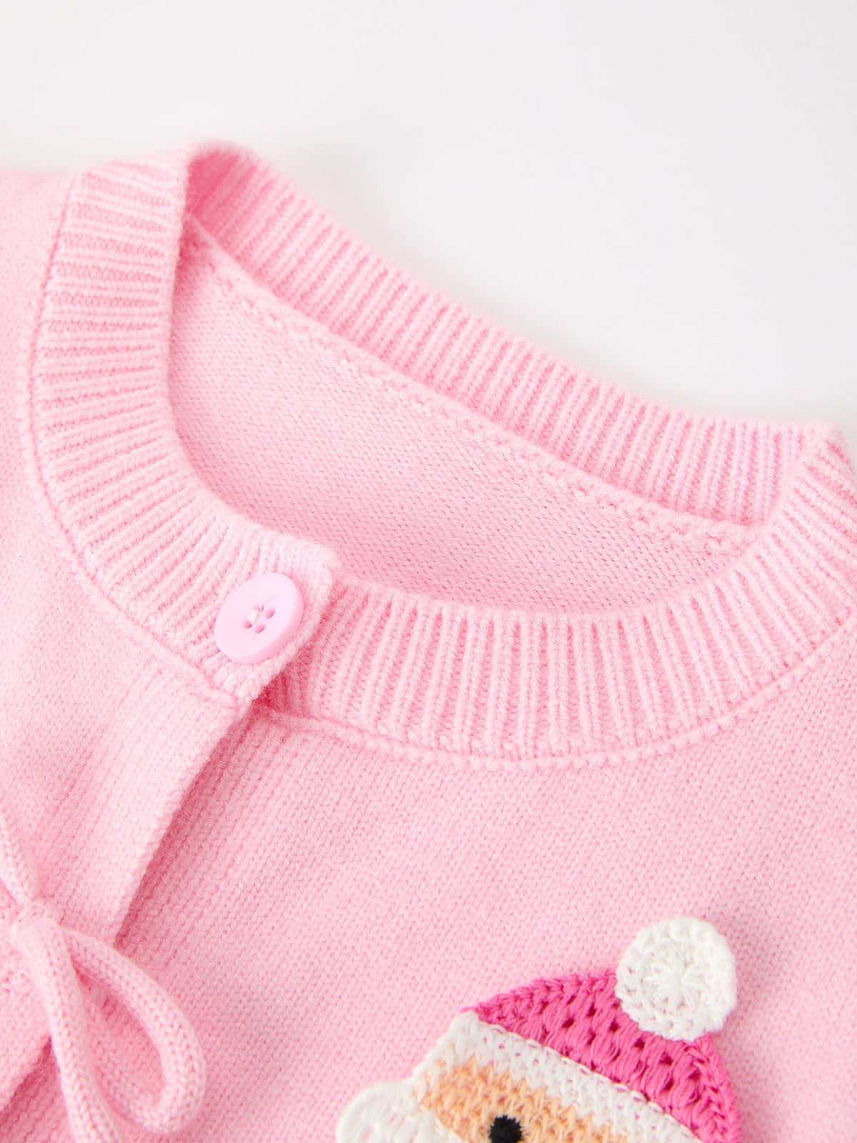 Girls’ Pink Santa Embroidered Bow-Tie Christmas Cardigan
