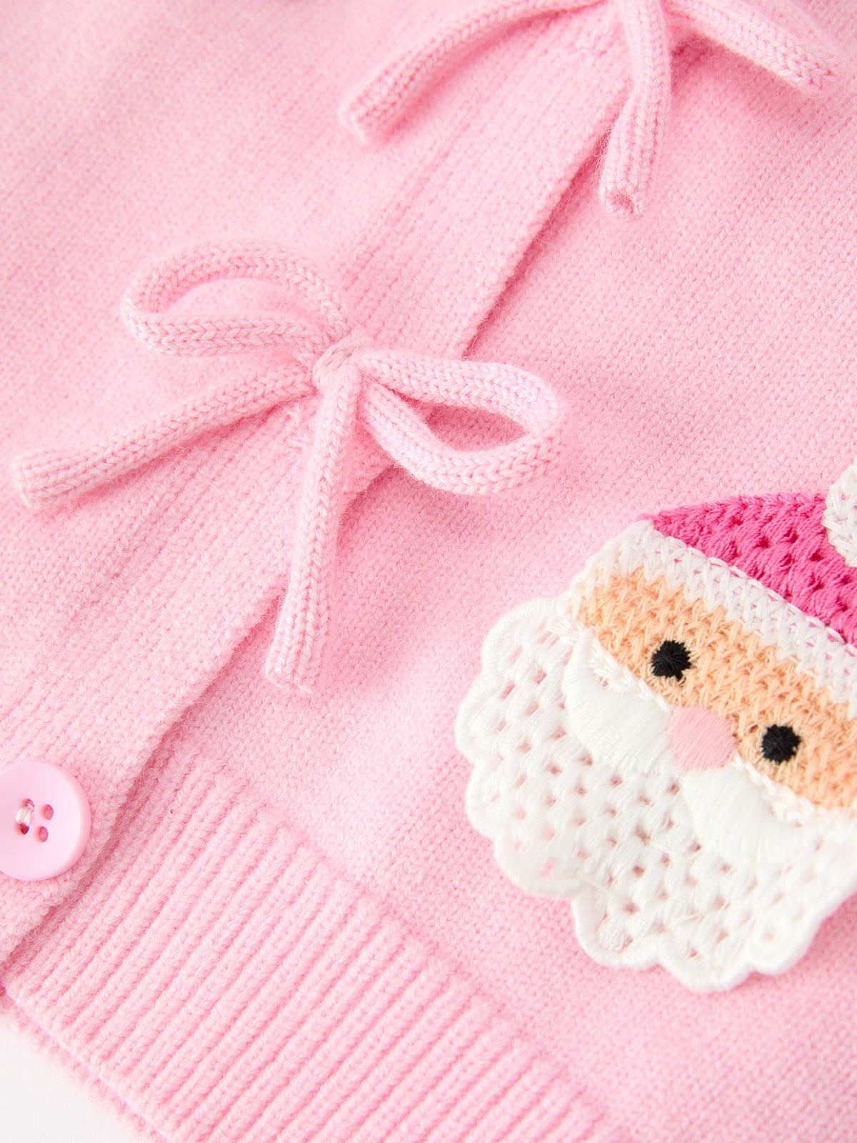 Girls’ Pink Santa Embroidered Bow-Tie Christmas Cardigan