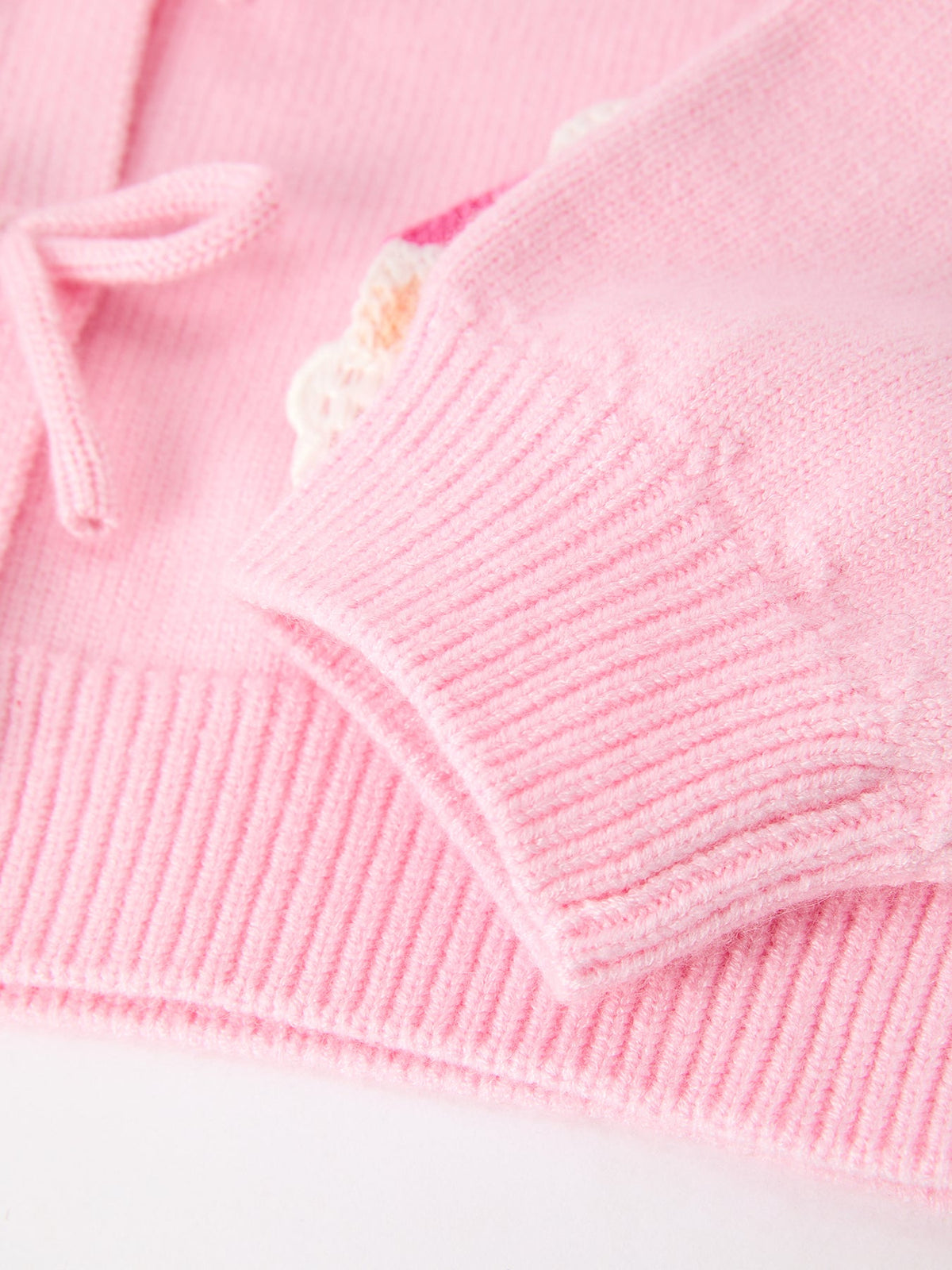 Girls’ Pink Santa Embroidered Bow-Tie Christmas Cardigan