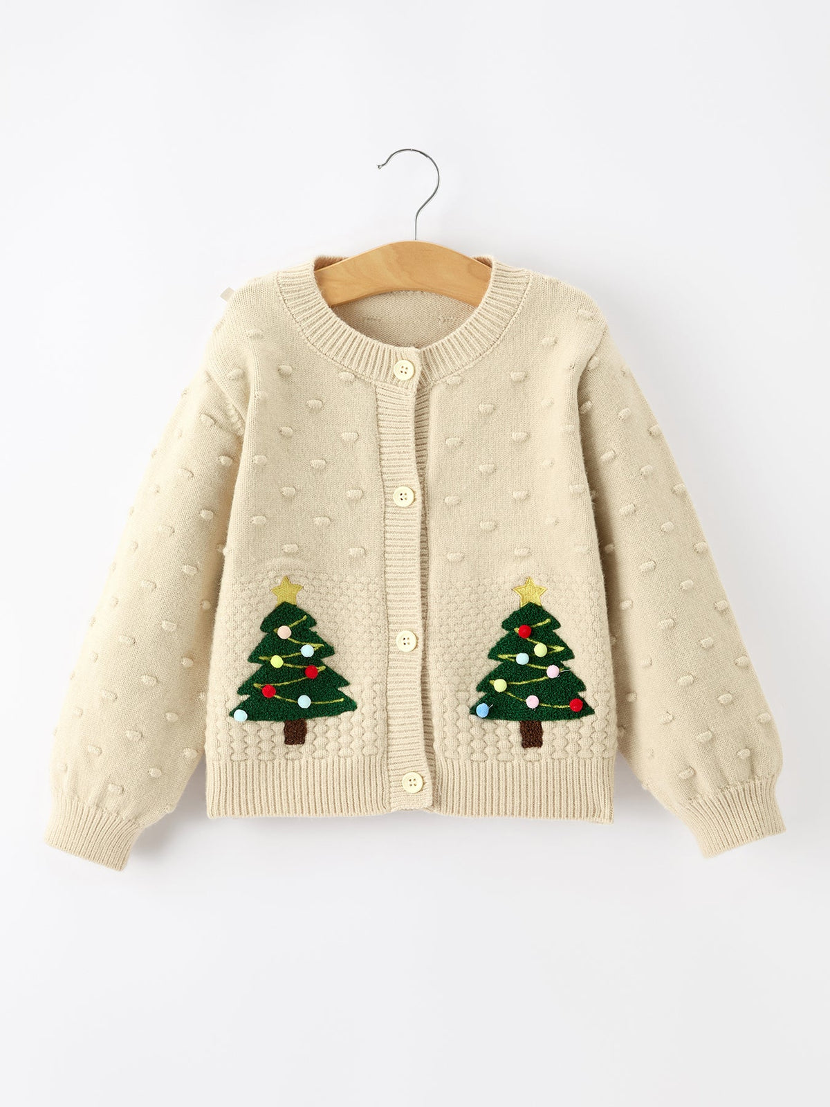 Kids Christmas Tree Knit Cardigan | Button-Front Holiday Sweater
