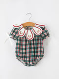 Baby Girls’ Christmas Plaid Wreath Embroidered Bubble Romper