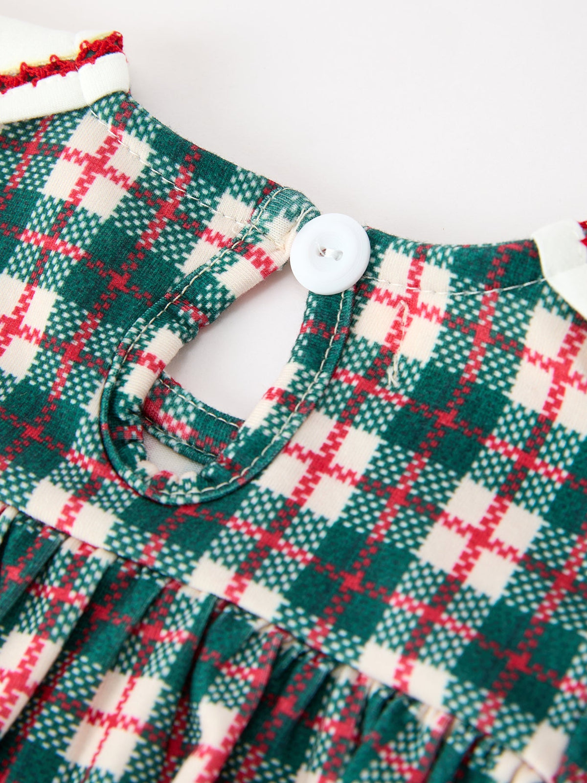 Baby Girls’ Christmas Plaid Wreath Embroidered Bubble Romper