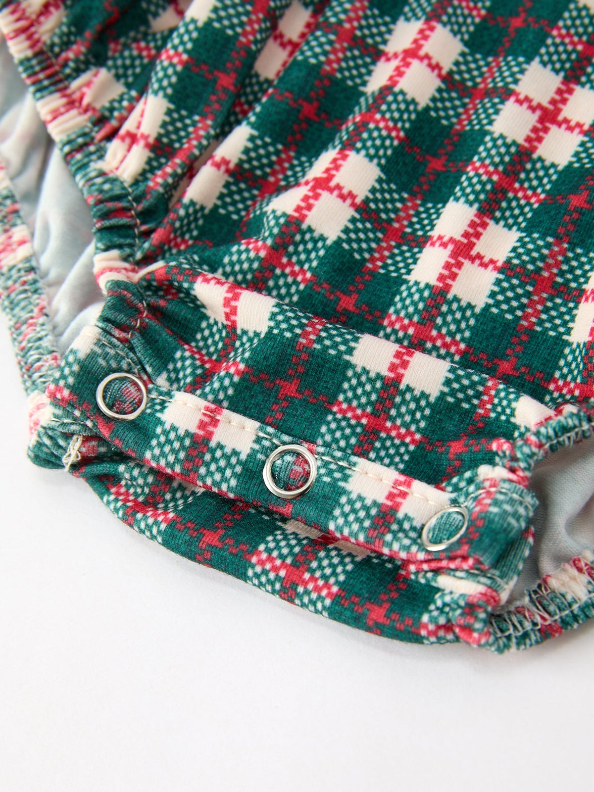 Baby Girls’ Christmas Plaid Wreath Embroidered Bubble Romper