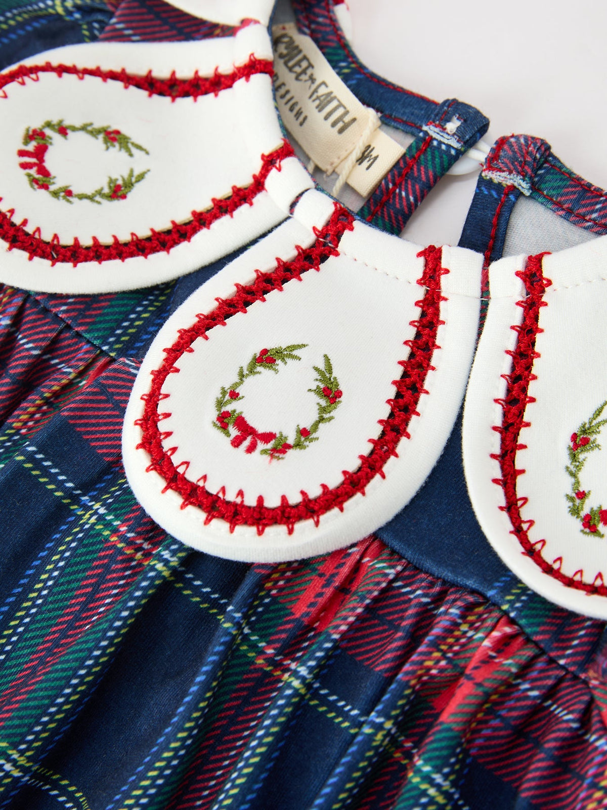 Baby Girls Navy & Red Plaid Christmas Wreath Romper