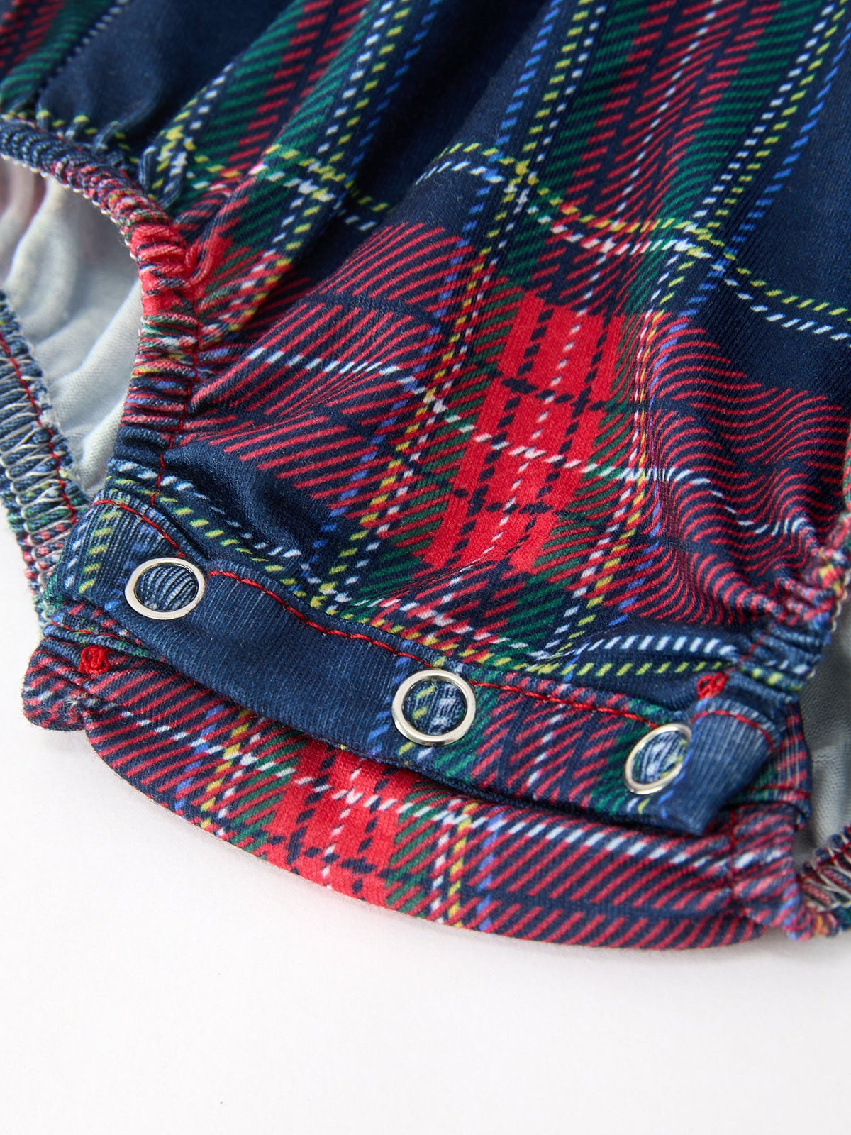 Baby Girls Navy & Red Plaid Christmas Wreath Romper