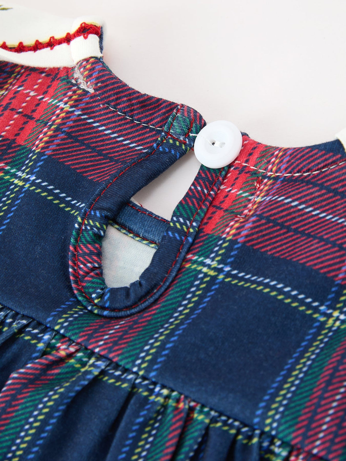 Baby Girls Navy & Red Plaid Christmas Wreath Romper